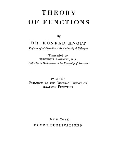 Theory of Functions [Vol 1] Elems, Gen. Theory of Anal. Fns