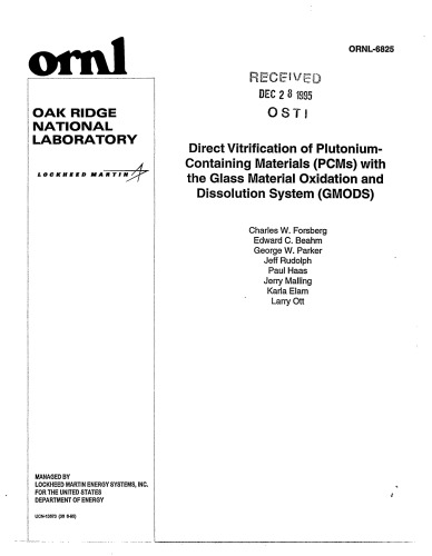 Vitrification of Plutonium-Containing Mtls with GMODS