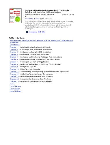 Mastering BEA web-logic server : best practices for building and deploying J2EE applications