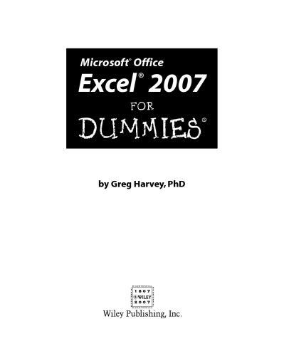 Microsoft Office Excel 2007 for dummies