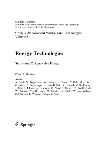 Energy Technologies  (Subvol C - Renewable Enegy) [Landolt-Bornstein Grp VIII Vol 3]