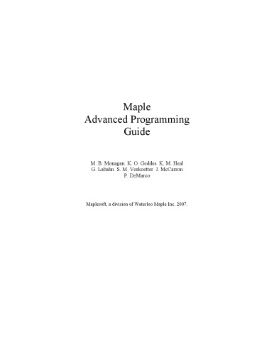 Maple 11 Advanced Programming Guide 