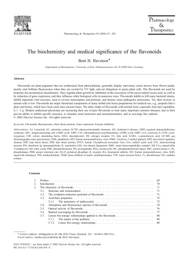 The Biochemistry & Medical Significance Of The Flavonoids Havsteen [Article] 