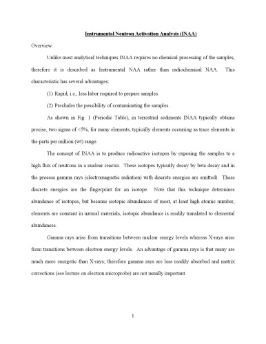 Instrumental neutron activation analysis : a routine method