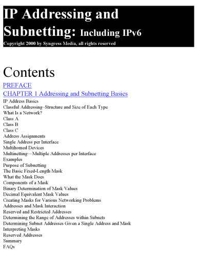 IP addressing and subnetting, including IPv6