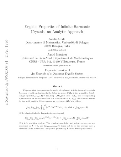 Ergodic Properties of Infinite Harmonic Crystals: an Analytic Approach