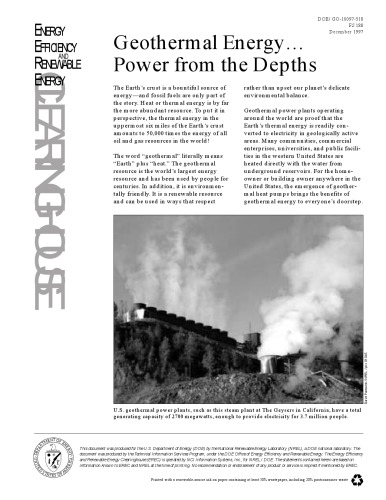 Geothermal energy-- : power from the depths