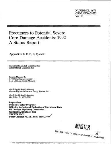 Precursors to potential severe core damage accidents : a status report