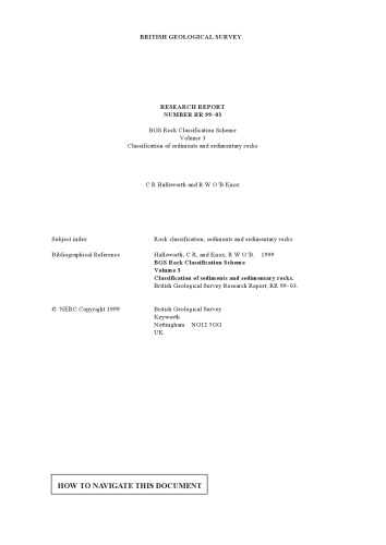 BGS rock classification scheme. Volume 3, classification of sediments and sedimentary rocks