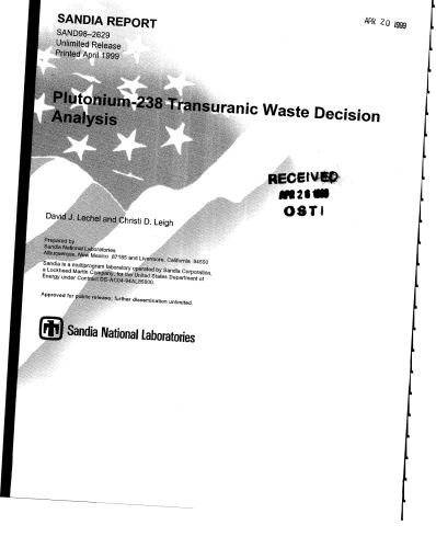 Plutonium-238 transuranic waste decision analysis