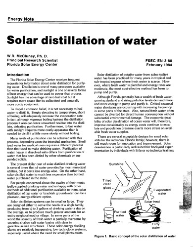 Solar distillation as a means of meeting small-scale water demands