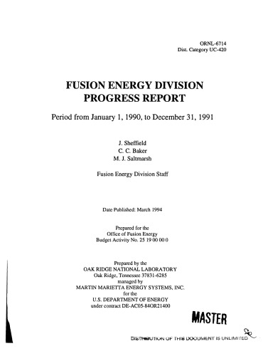 Fusion Energy Division annual progress report