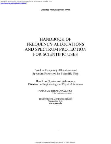 Handbook of frequency allocations and spectrum protection for scientific uses