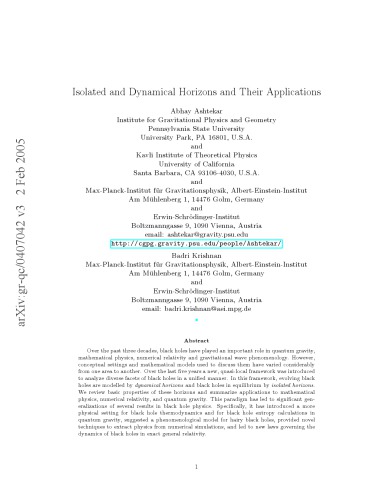 Isolated and Dynamical Horizons and Their Applications