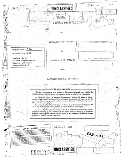 METALLURGY OF TUBALLOY URANIUM . Progress Report