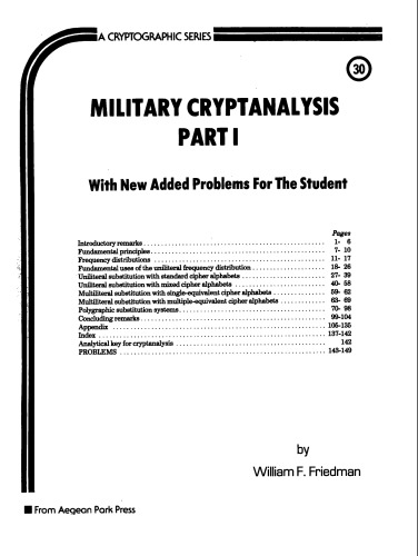 Military cryptanalysis. Part I