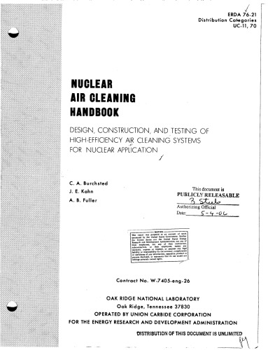 Nuclear air cleaning handbook : design, construction, and testing of high-efficiency air cleaning systems for nuclear application