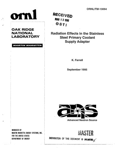 Radiation effects in the stainless steel primary coolant supply adapter