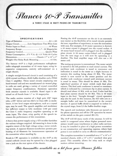 Stancor Radio Transmitter and Receiver, John Clemens [schematic and specs ]