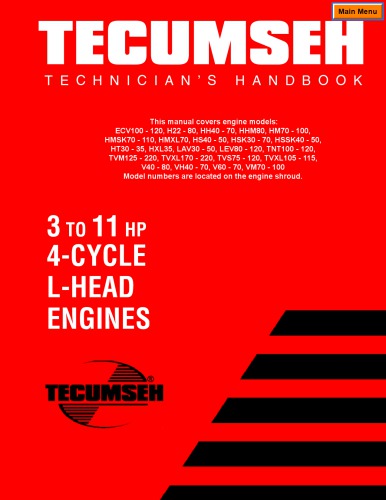 Tecumseh technician's handbook : 3 to 11 HP, 4-cycle L-head engines