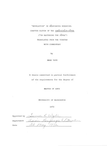 Revelation in Madhyamika Buddhism: Chapter Eleven of the Samadhiraja Sutra (On Mastering the Sutra) Translated From the Tibetan with Commentary