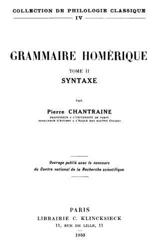 Grammaire homérique. Syntaxe