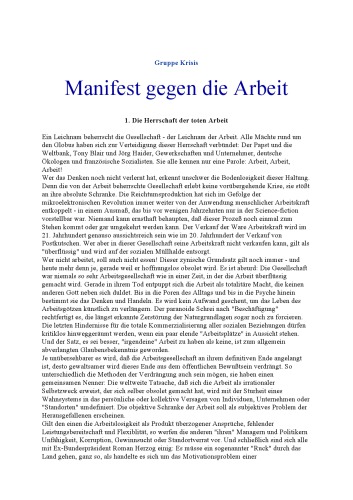 Manifest gegen die Arbeit