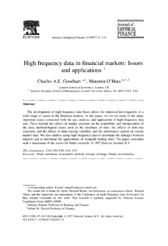 High Frequency Data In Financial Markets Issues And Applications