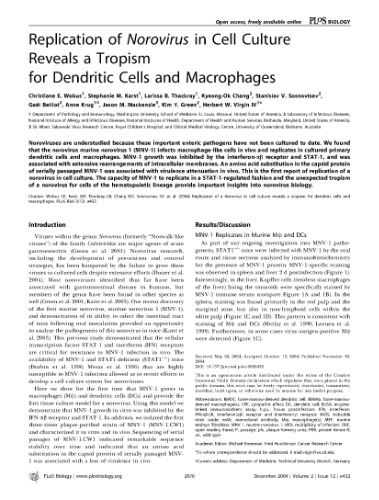 Replication of Norovirus in Cell Culture Reveals a