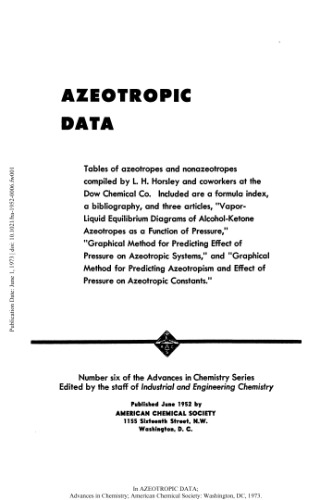 Azeotropic Data: Tables of Azeotropes and Nonazeotropes