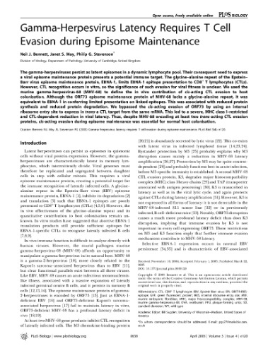 Gamma-Herpesvirus Latency Requires T Cell Evasion