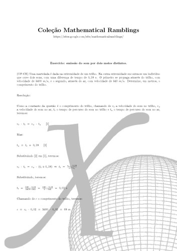 Coleção Mathematical Ramblings - Exercício - ondulatória - emissão do som por dois meios distintos