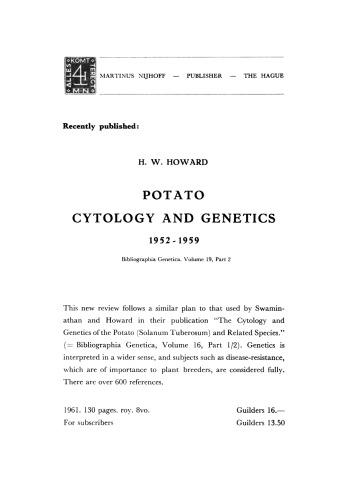 Potato Cytology and Genetics 1952–1959: Bibliographia Genetica. Volume 19, Part 2