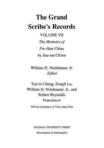 The Grand Scribe's Records - Volume VII The Memoirs of Pre-Han China