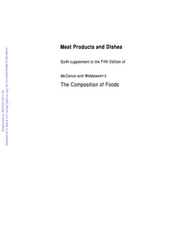 Meat Products and Dishes: Sixth Supplement to the Fifth Edition of McCance and Widdowson's The Composition of Foods