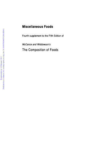 Miscellaneous foods : fourth supplement to the fifth edition of McCance and Widdowson's the composition of foods