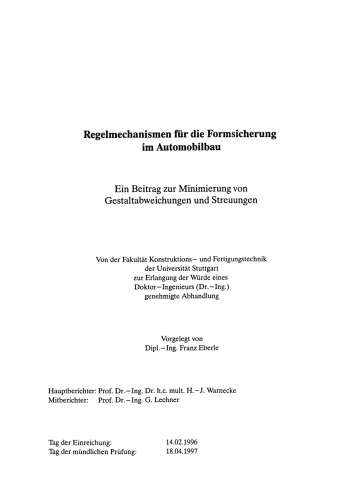 Regelmechanismen für die Formsicherung im Automobilbau: Ein Beitrag zur Minimierung von Gestaltabweichungen und Streuungen