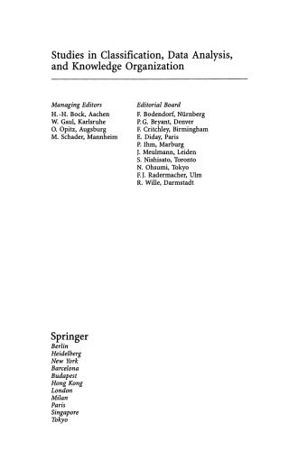 Advances in Data Science and Classification: Proceedings of the 6th Conference of the International Federation of Classification Societies (IFCS-98) Università “La Sapienza”, Rome, 21–24 July, 1998