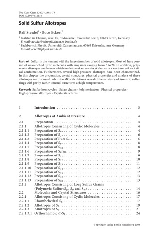 Elemental Sulfur and Sulfur-Rich Compounds I