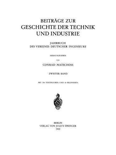 Beiträge zur Geschichte der Technik und Industrie: Jahrbuch des Vereines Deutscher Ingenieure