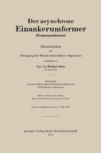 Der asynchrone Einankerumformer (Frequenzumformer): Dissertation zur Erlangung der Würde eines Doktor-Ingenieurs