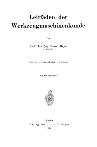 Leitfaden der Werkzeugmaschinenkunde