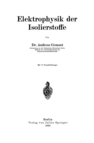 Elektrophysik der Isolierstoffe