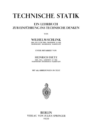 Technische Statik: Ein Lehrbuch zur Einführung ins Technische Denken