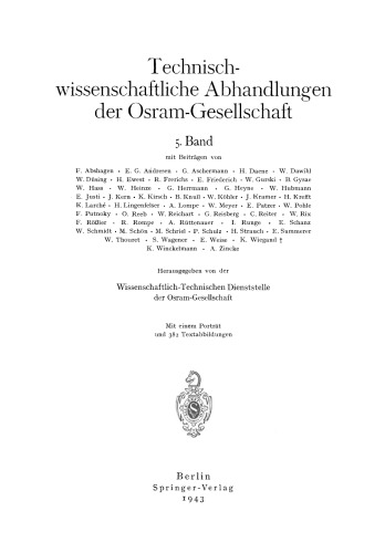 Technischwissenschaftliche Abhandlungen der Osram-Gesellschaft: 5. Band