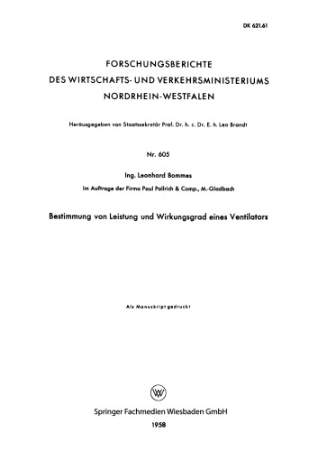 Bestimmung von Leistung und Wirkungsgrad eines Ventilators