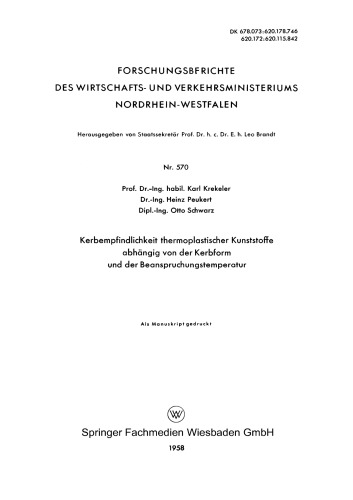 Kerbempfindlichkeit thermoplastischer Kunststoffe abhängig von der Kerbform und der Beanspruchungstemperatur