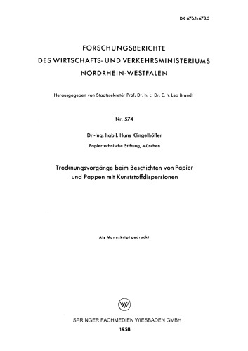 Trocknungsvorgänge beim Beschichten von Papier und Pappen mit Kunststoffdispersionen