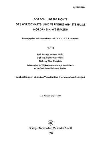 Beobachtungen über den Verschleiß an Hartmetallwerkzeugen