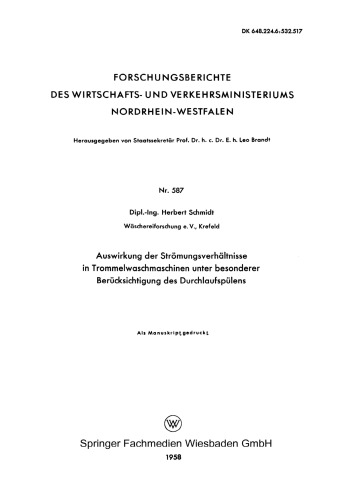 Auswirkung der Strömungsverhältnisse in Trommelwaschmaschinen unter besonderer Berücksichtigung des Durchlaufspülens